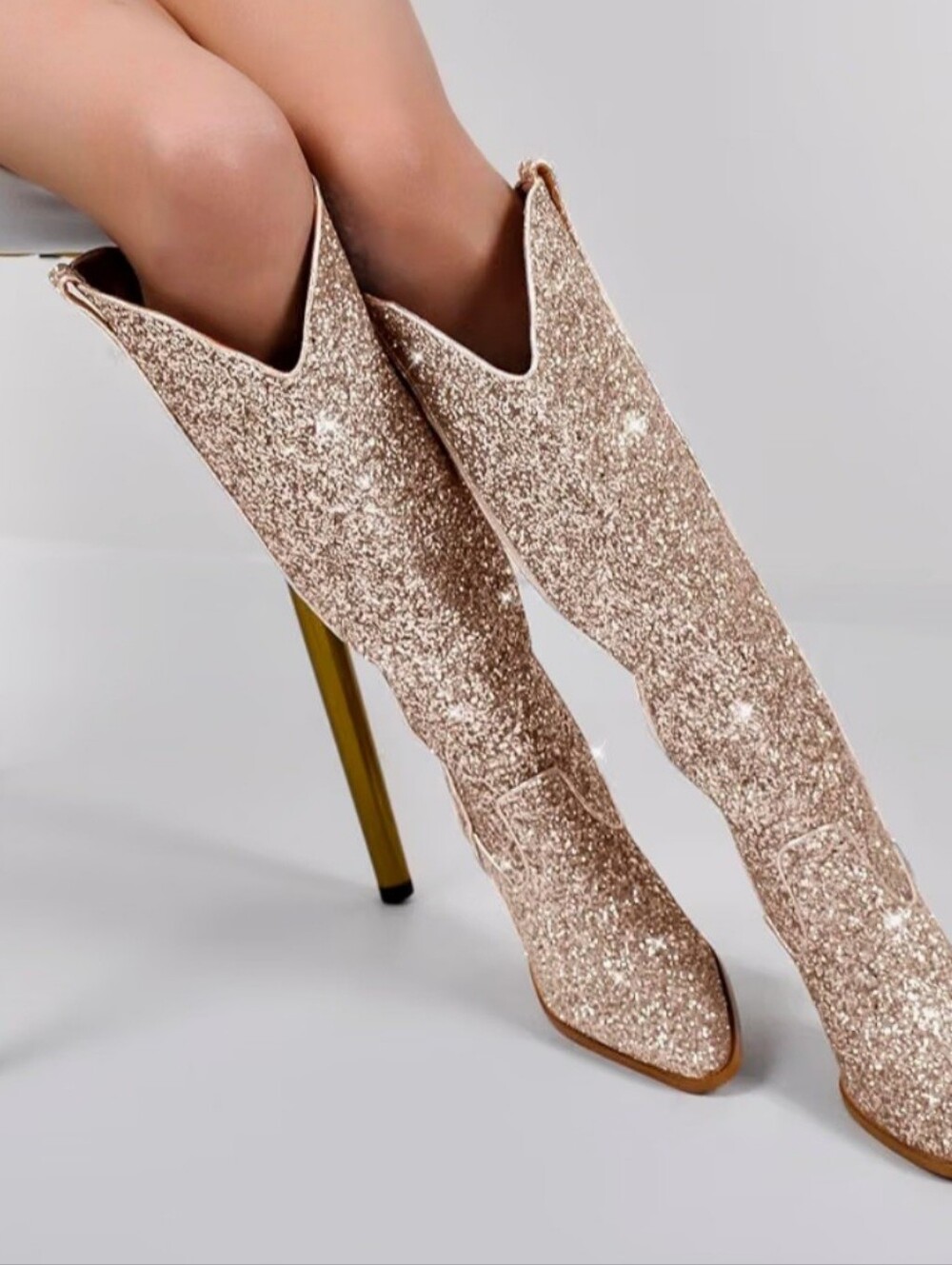 Sparkle Knee-High Glitter Boots - Rose Gold